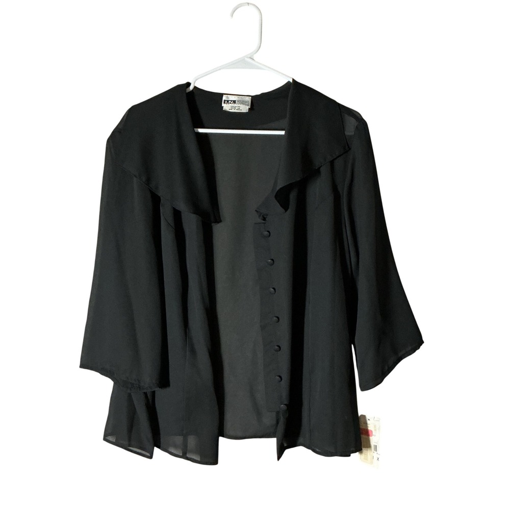I.N. Studio Woman Dark Academia Black Sheer Chiffon Button Up Blouse Portrait 1X